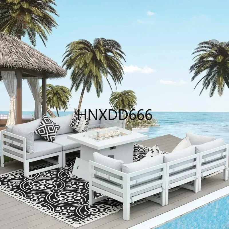 Outdoor Furniture With Fire Pit Table - 7-Piece Aluminum Outdoor Patio Conversation Set