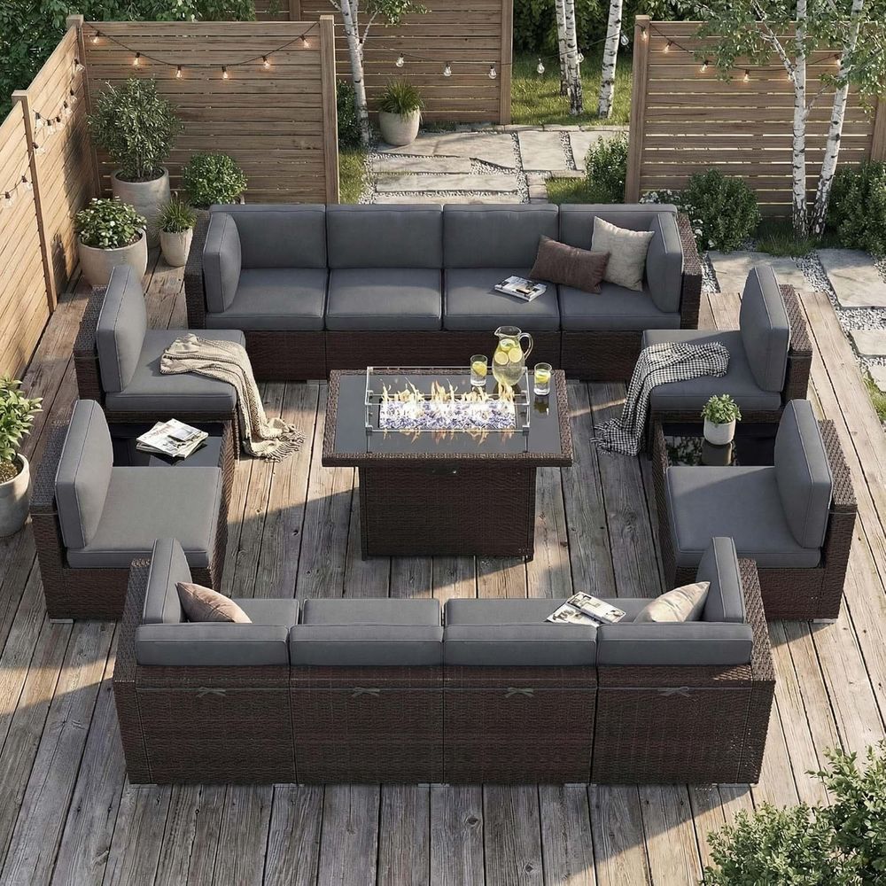 Outdoor Furniture With Fire Pit Table - 15-Piece Outdoor Patio Furniture Set with