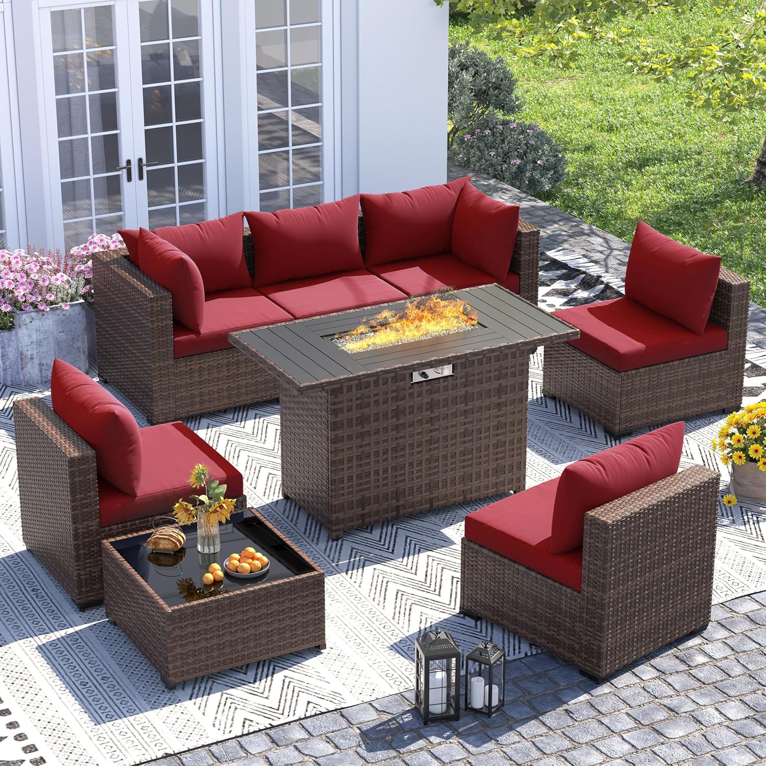 8pc All-Weather Wicker Section - Outdoor Furniture Fire Table ulasan dan harga