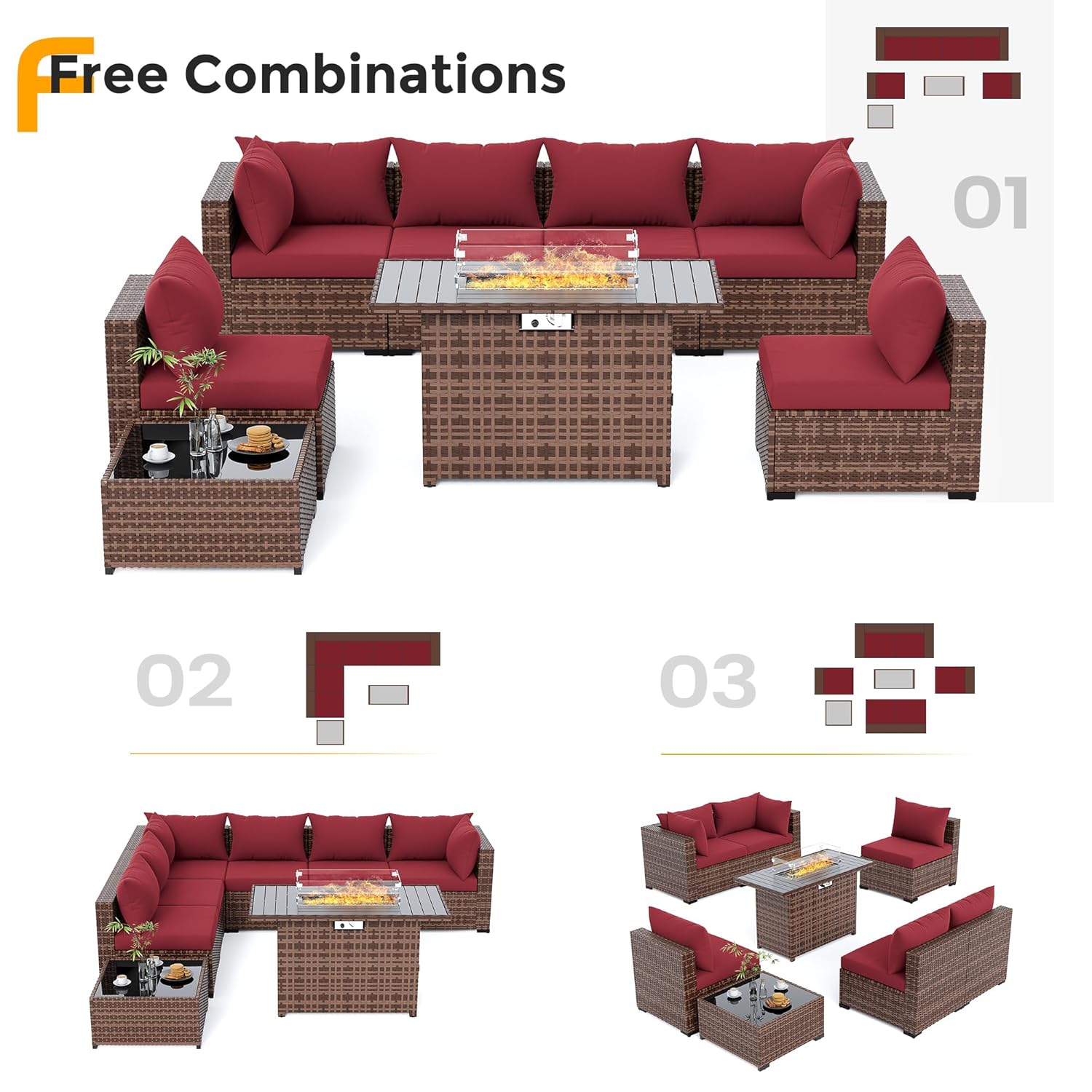 8pc All-Weather Wicker Section - Outdoor Furniture Fire Table ulasan dan harga
