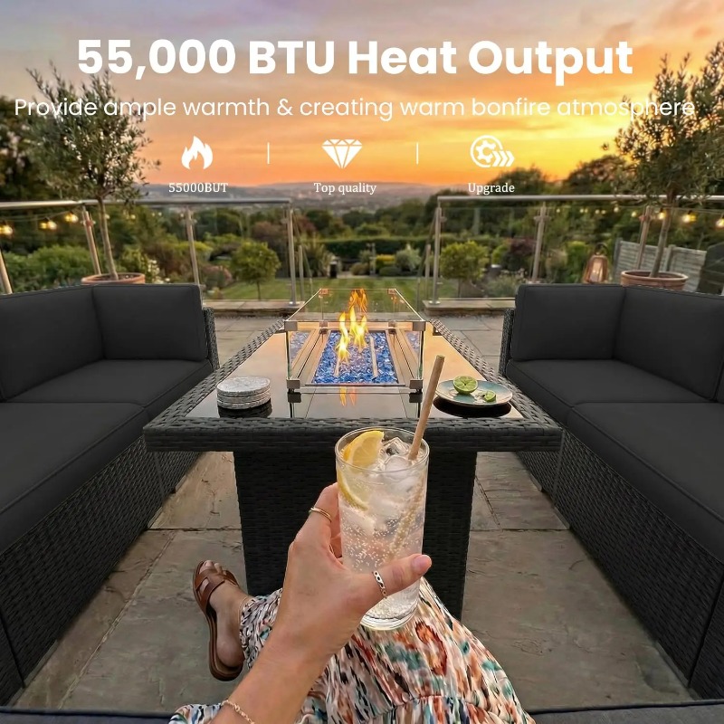 8-Piece Patio Wicker Sectional - Outdoor Furniture With Fire Pit Table ulasan dan harga