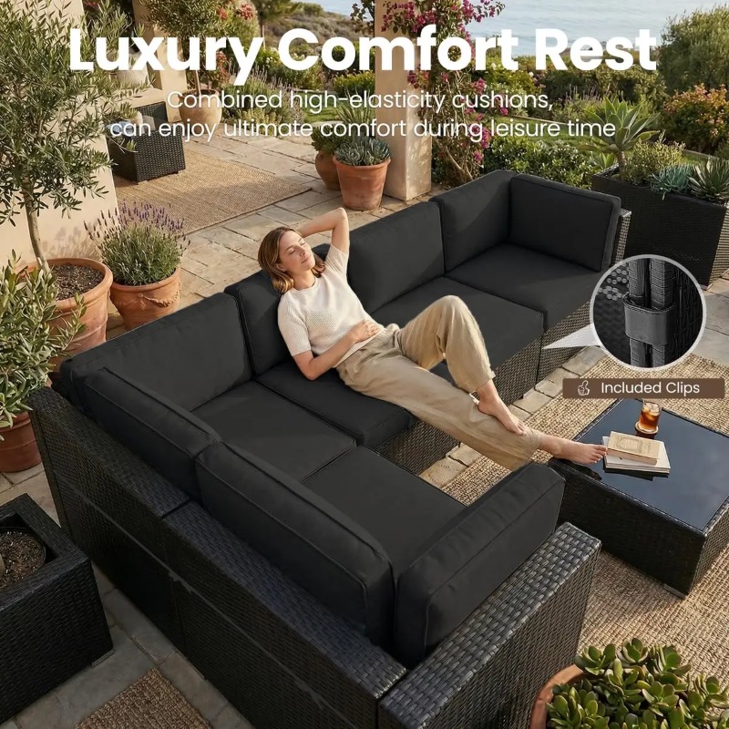 8-Piece Patio Wicker Sectional - Outdoor Furniture With Fire Pit Table ulasan dan harga