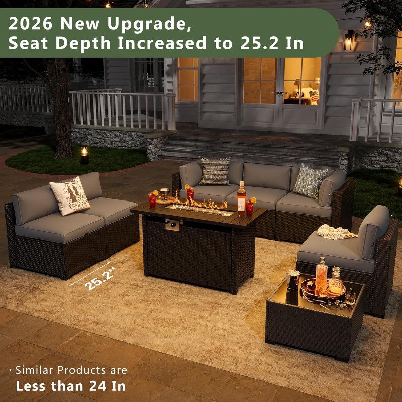 Aoxun 8 Piece Patio Furniture  - Outdoor Furniture With Fire Pit Table ulasan dan harga