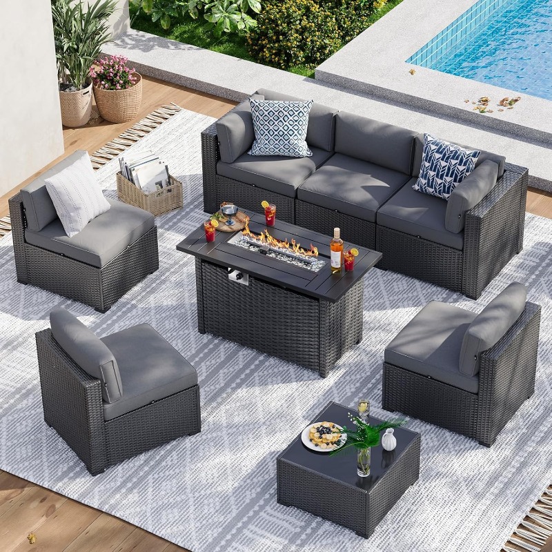 Aoxun 8 Piece Patio Furniture  - Outdoor Furniture With Fire Pit Table ulasan dan harga