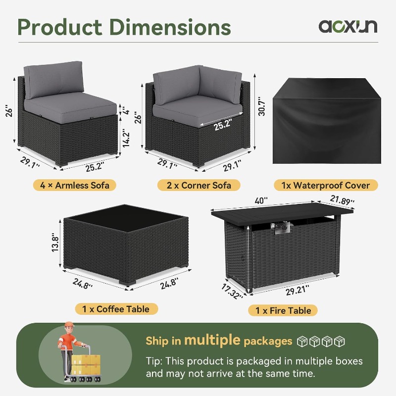 Aoxun 8 Piece Patio Furniture  - Outdoor Furniture With Fire Pit Table ulasan dan harga