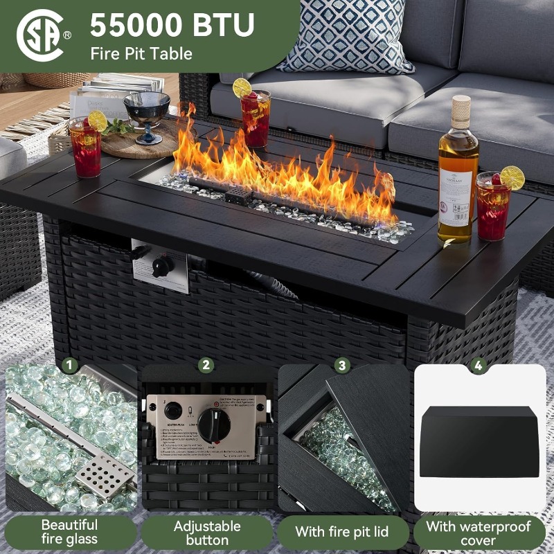 Aoxun 8 Piece Patio Furniture  - Outdoor Furniture With Fire Pit Table ulasan dan harga